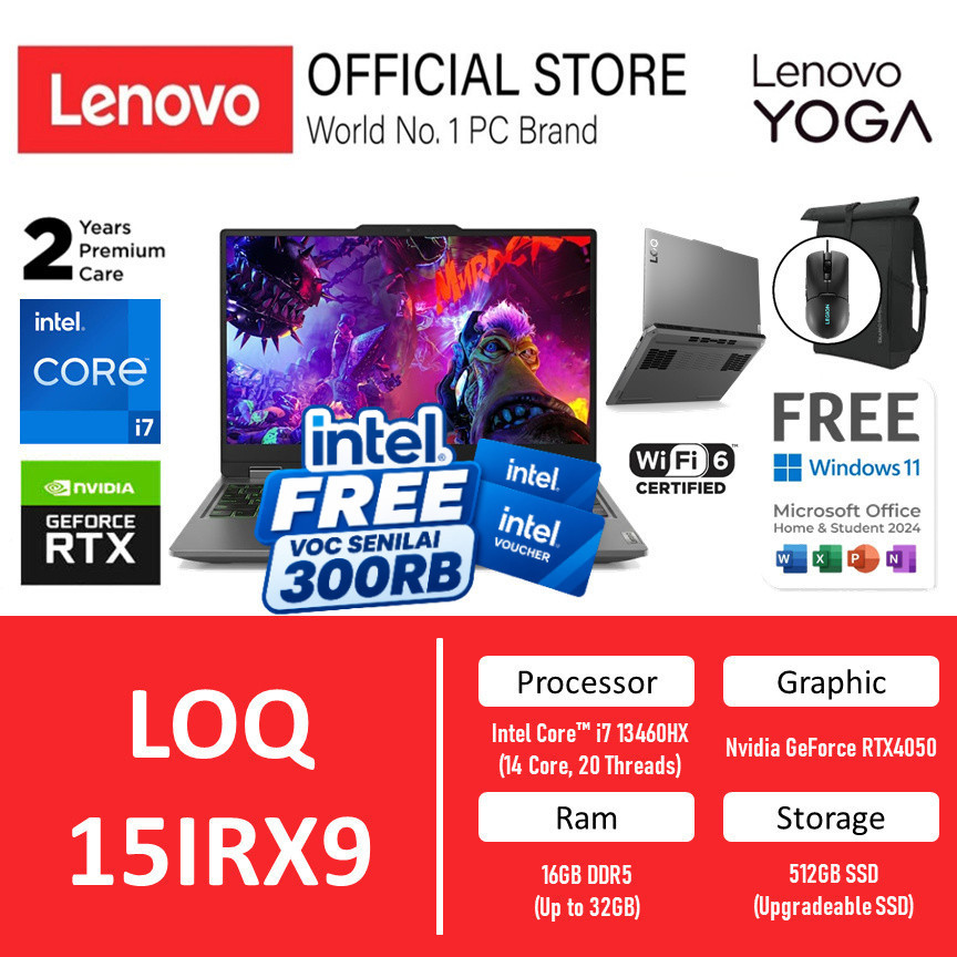 [Free 1 Bulan ADOBE] Lenovo LOQ 15IRX9 2026 Intel Core i7 13645HX RTX4050 6GB RAM 16GB 512GB SSD Win