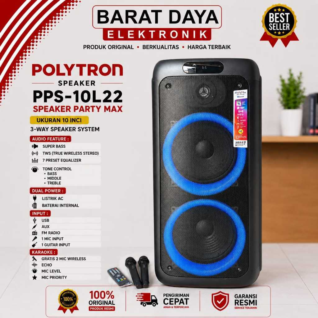 Speaker Polytron Bluetooth PPS-10L22 Speaker Portable Speaker Karaoke Portable