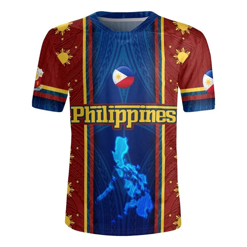 Kaos berkerah V bermotif Polinesia, Filipina, desain Ruby-Jersey. Bangga menjadi warga Filipina. Kao