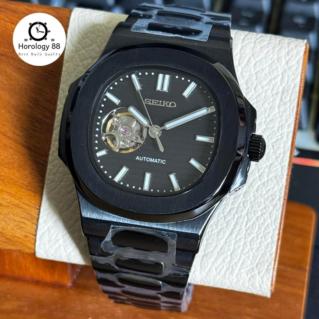 Seiko Naut Black Stealth NH38 Automatic Open Heart Exclusive