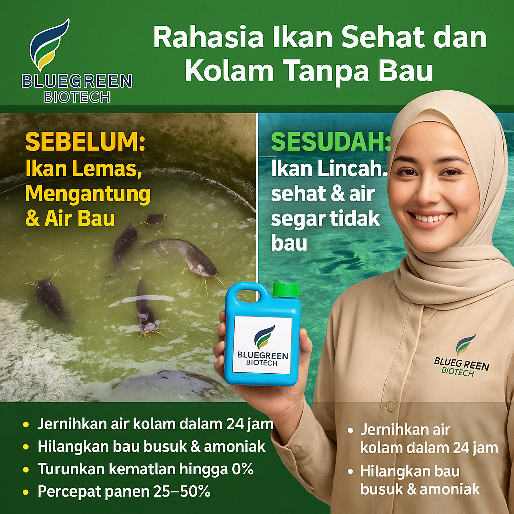 Probiotik BlueGreen Biotech Menghilangkan Bau Air Kolam Ikan Lele