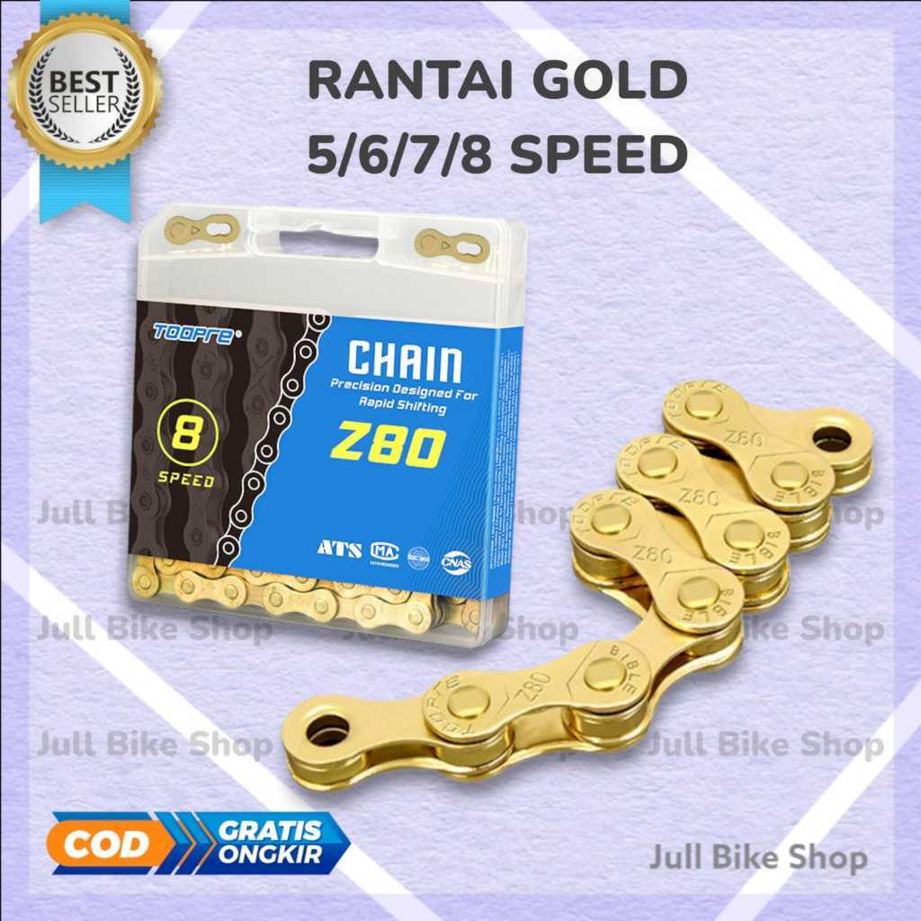 Rantai TOOPRE 5 6 7 8 speed EMAS gold sepeda lipat mtb dll 116 link altus universal BEST QUALITY