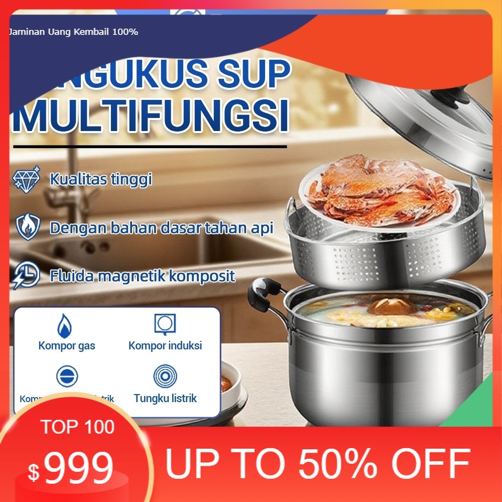 Panci kukus stainless steel berkualitas tinggi, panci kukus multifungsi, panci sup, panci nasi/sup