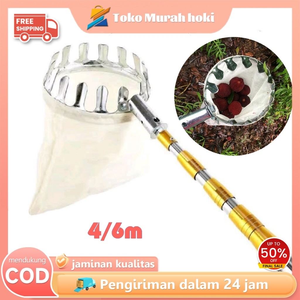 Tongkat Pemetik Buah Teleskopik 6 Meter 4 Meter Tiang Pemetik Buah Alat Bantu Pengambil Buah