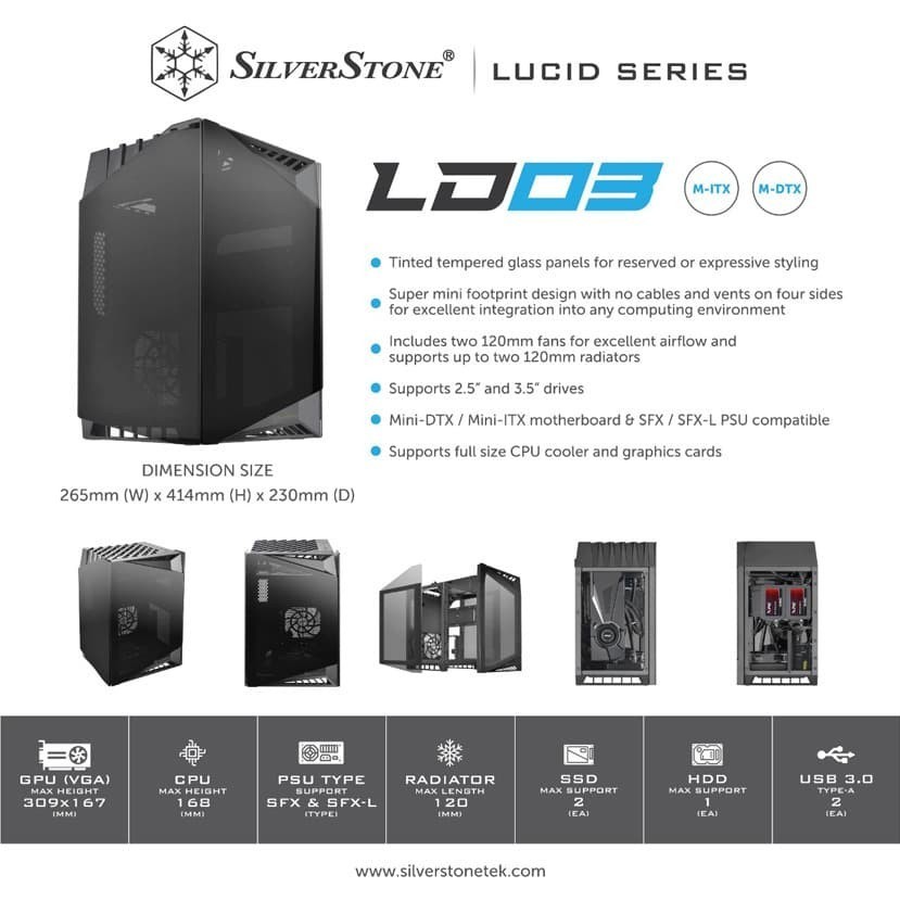CASE SILVERSTONE LUCID LD03 | ITX | Tempered | SFX PSU | 2 Fan