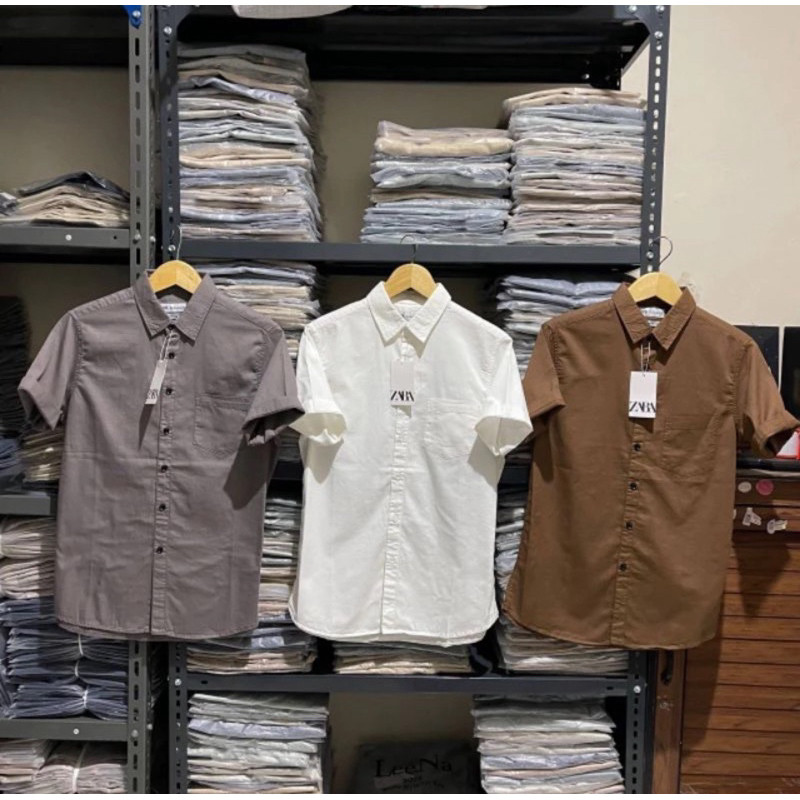 Berkaca kemeja pria wanita zara man kerah lengan pendek / kemeja  / keneja Zara pria premium /kemeja