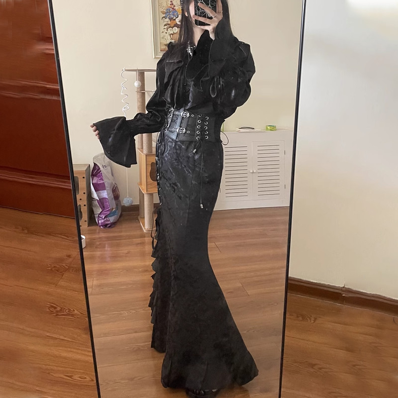 [ COD✅]JelitaCeria Rok Hotgirl Gothic Court vintage jacquard tunik tunik fishtail skirt slim slim pi