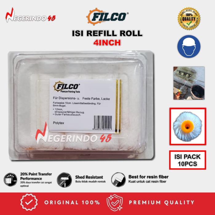 10 PCS FILCO ISI REFILL KUAS ROLL 4 INCH / BULU KUAS ROLL KAPAL FIBER RESIN CAT MINYAK - FILCO 4 INC