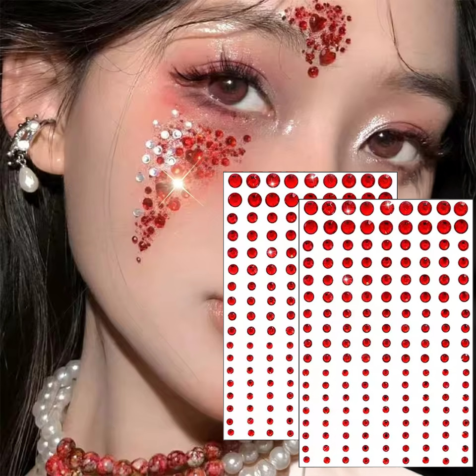 HOLO_COS [Ready COD] Manik-Manik Face Gem Red Merah Berlian Self Adhesive cocok halloween kostum kar