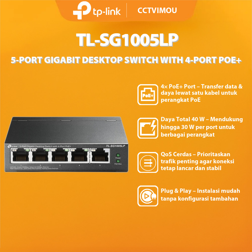 TP-LINK TL-SG1005LP 5-PORT GIGABIT DESKTOP SWITCH WITH 4-PORT POE+