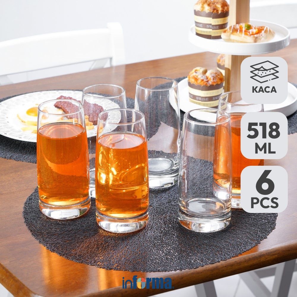Informa Libbey Vibe Gelas Kaca 518 ml set 6 Pcs Transparan Cup Bening Wadah Air Minum Tempat Minuman