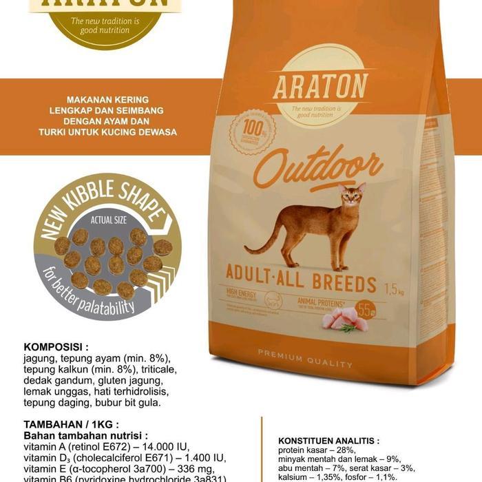 Araton Makanan Kucing Outdoor Dewasa Aktif 1.5kg Dengan Ayam & Kalkun untuk Kucing Dewasa Aktif