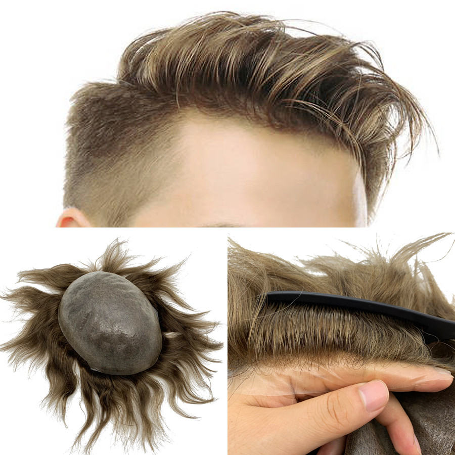 Invisible Knot Natural Hairline Men Toupee 100% Euro-Tou Human Hair Front Toupee