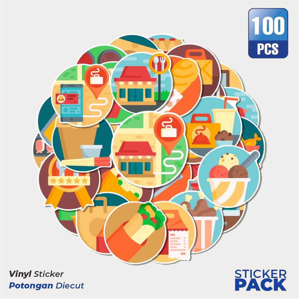 Super Hemat 100 PCS 100 PCS MURAH 100 PCS Stiker TAKE AWAY FOOD Waterproof Aesthetic- Untuk Laptop, 