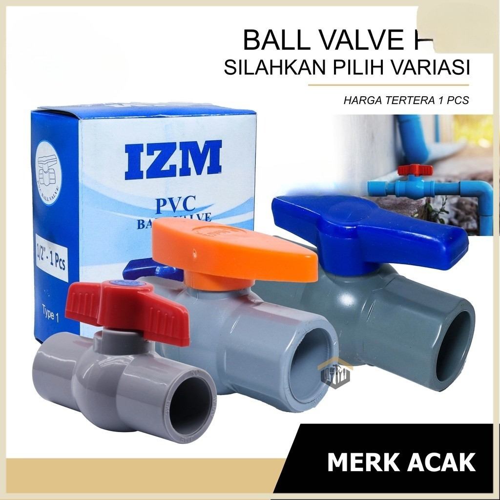 SAB Ball Valve 1/2 3/4 1Inci PVC HPP / Stop Kran Pipa Ballvalve PVC 1/2” HPP / Stop Keran 1/2 Inch P