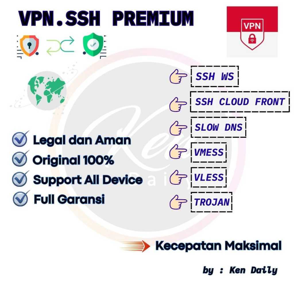 Akun Premium VPN SSH VMESS VLESS TROJAN DNS Indo 1 Bulan bergaransi termurah