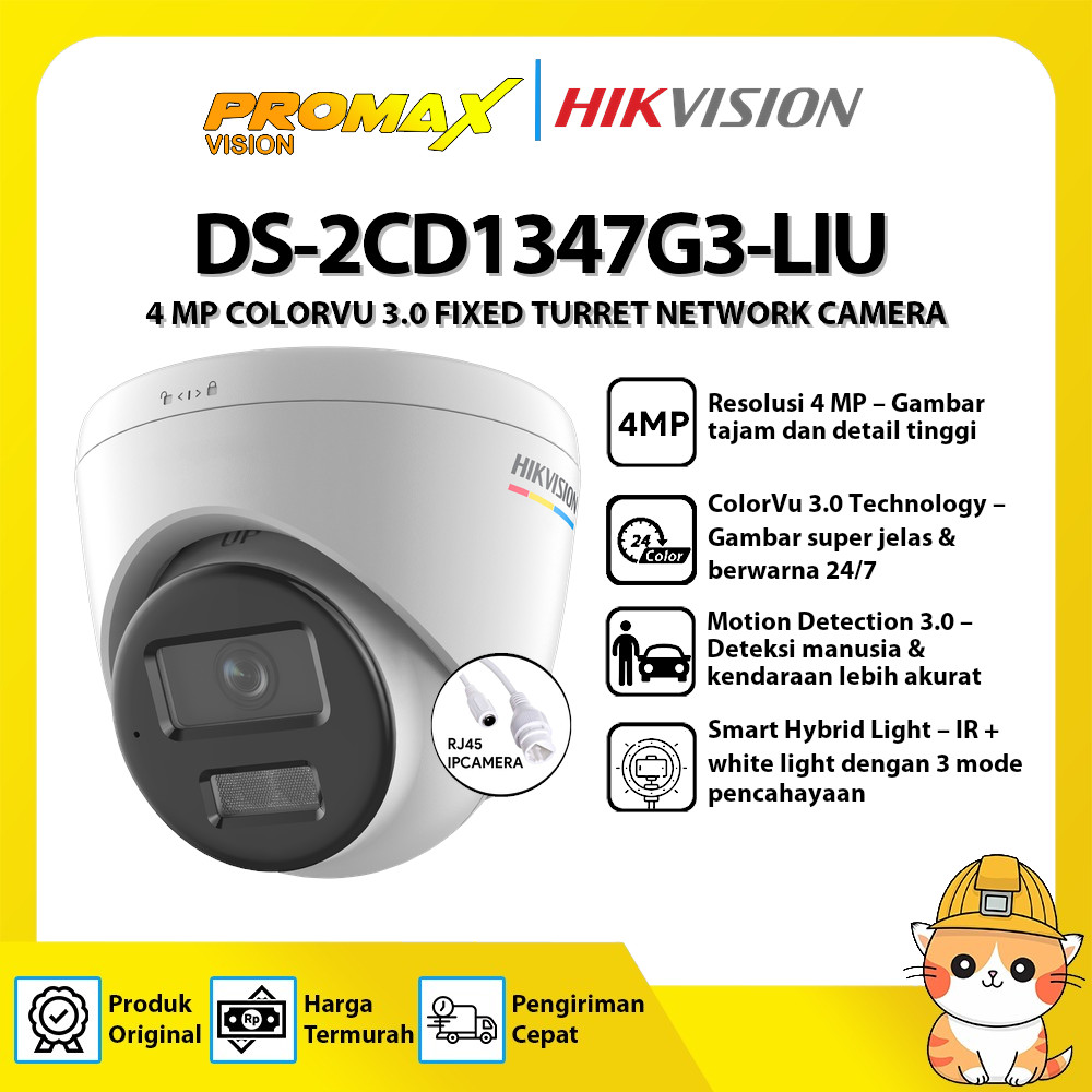 HIKVISION DS-2CD1347G3-LIU 4MP COLORVU 3.0 FIXED TURRET NETWORK CAMERA