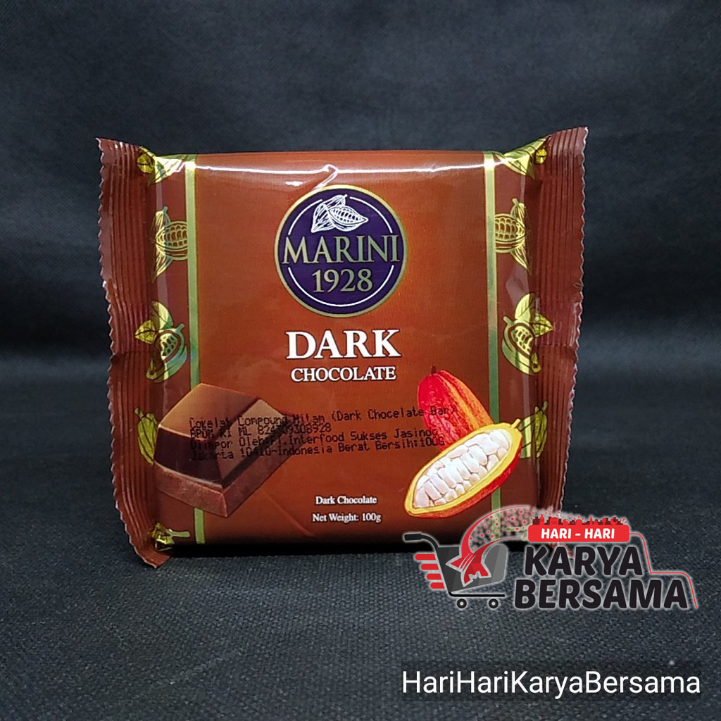 MAKANAN RINGAN COKELAT BATANG MARINI 1928 DARK CHOCOLATE 100GR