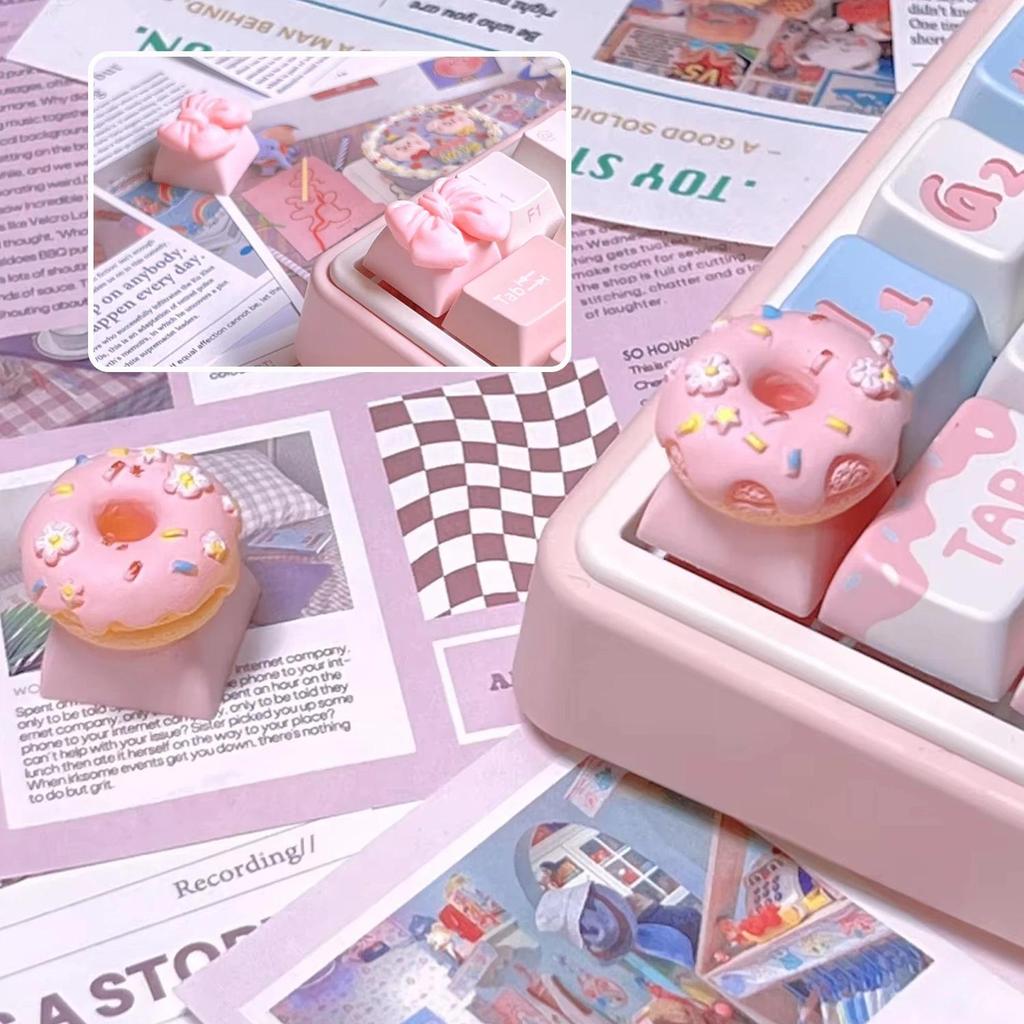 Pink Bow Keycaps Personalized Food Donut Keycaps Cross Shaft Mechanical Keyboard y Game Girls Cute P
