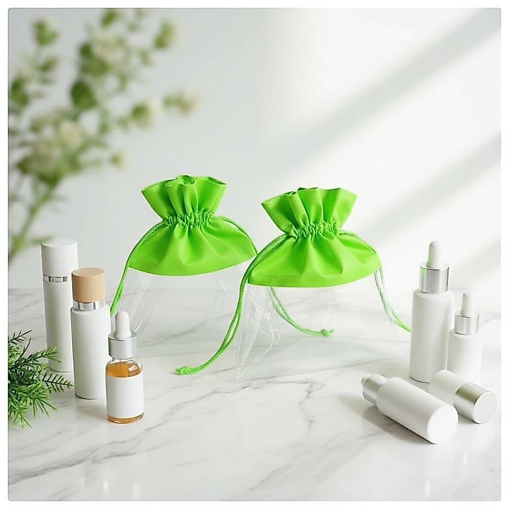 Pouch serut bahan spunbond kombinasi mika / pouch skincare / pouch serut custom / Packaging custom