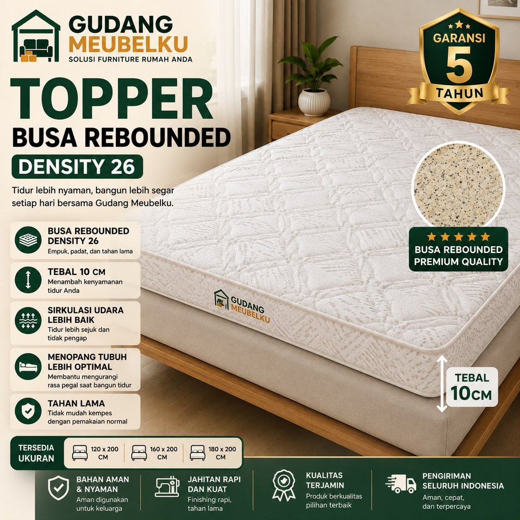 Topper Matras Protector lapisan kasur tebal 10cm pelindung kasur busa density 26 pelapis kasur empuk
