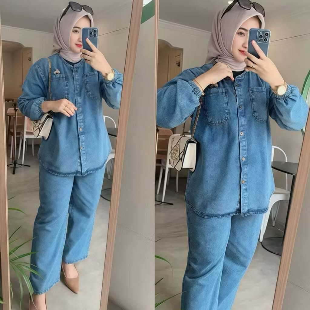 Zhita Setelan Jeans Atasan Wanita dan Celana Terbaru Super Jumbo
