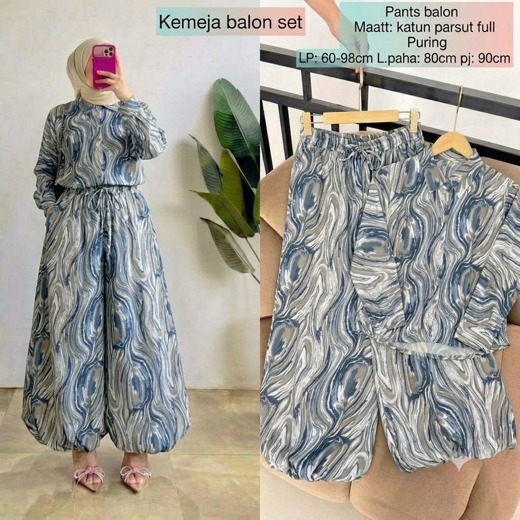 Setelan Wanita Kemeja Celana Balon Shakila Premium Setcel Muslim OOTD Casual Modis | Yutra