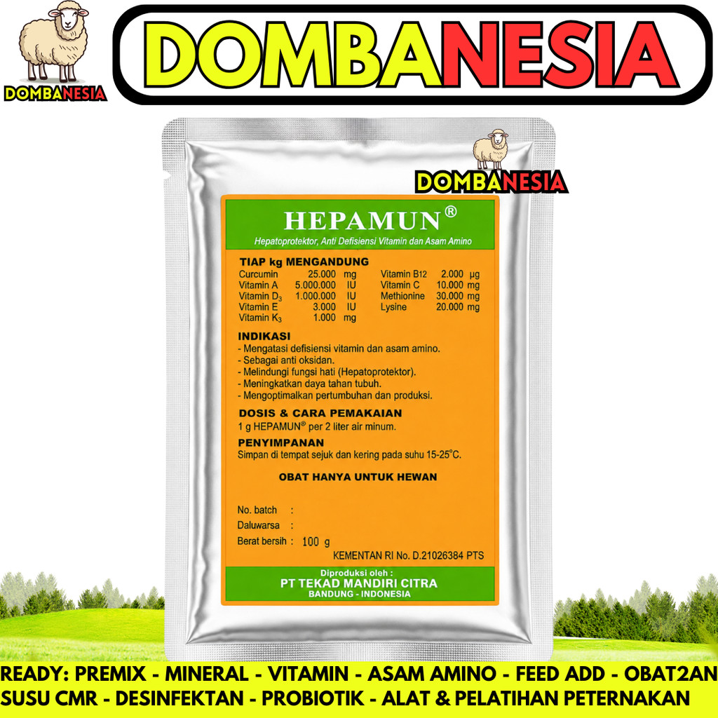 HEPAMUN 100 GRAM Hepatoprotektor Vitamin Asam Amino Curcuma Perbaiki Fungsi Hati Ternak Ayam Sapi