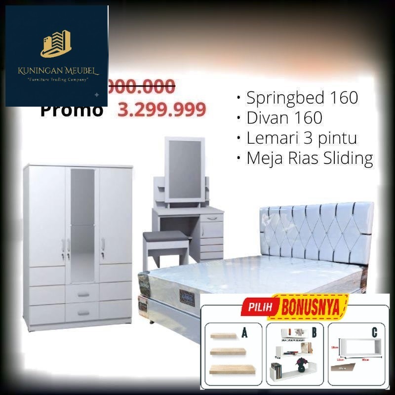 PROMO Paket Lamaran Seserahan Furniture Kamar Set / Spring bed  Full Set 160x200 / Kasur