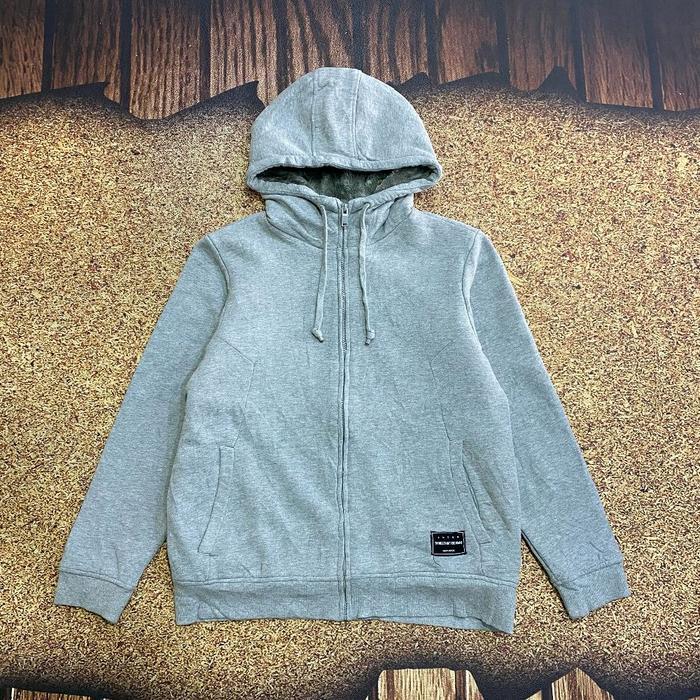 jaket zip hoodie abu abu musty ANDEW jumper pria tebal daleman bulu hangat murah bagus size L