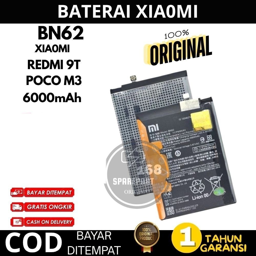 BATERAI BATRE  REDMI 9T / POCO M3 BN62 6000MAH ORIGINAL BERGARANSI