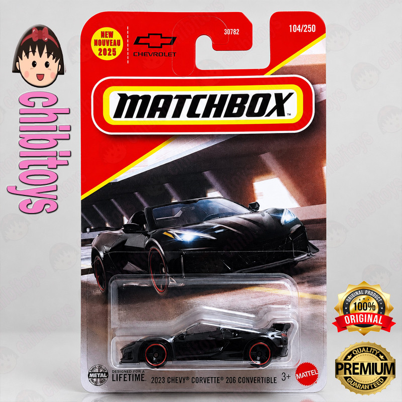 Matchbox 2023 Chevy Corvette Z06 Convertible Hitam Diecast Mobil Sport Supercar