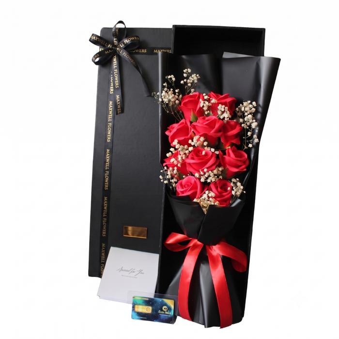 Hadiah bunga bouquet buket bunga sabun import lampu valentine box - Merah