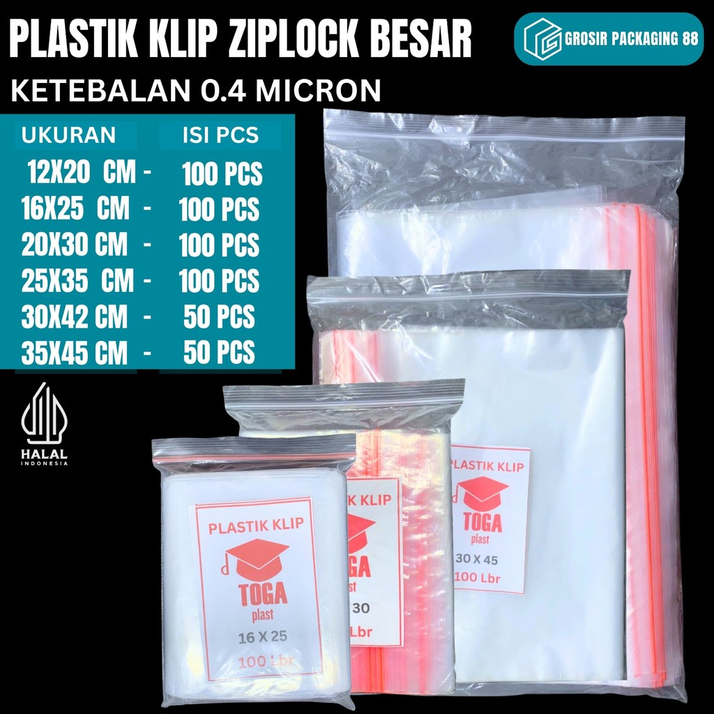 Plastik Klip Ziplock BESAR 11X17 12X20 16X25 20X30 25X35 30X40 35X45 40X50 ISI 100