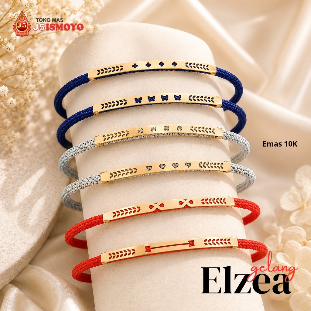 Gelang Tali Kombinasi Emas Mas Asli 10K Elzea J5 Ismoyo