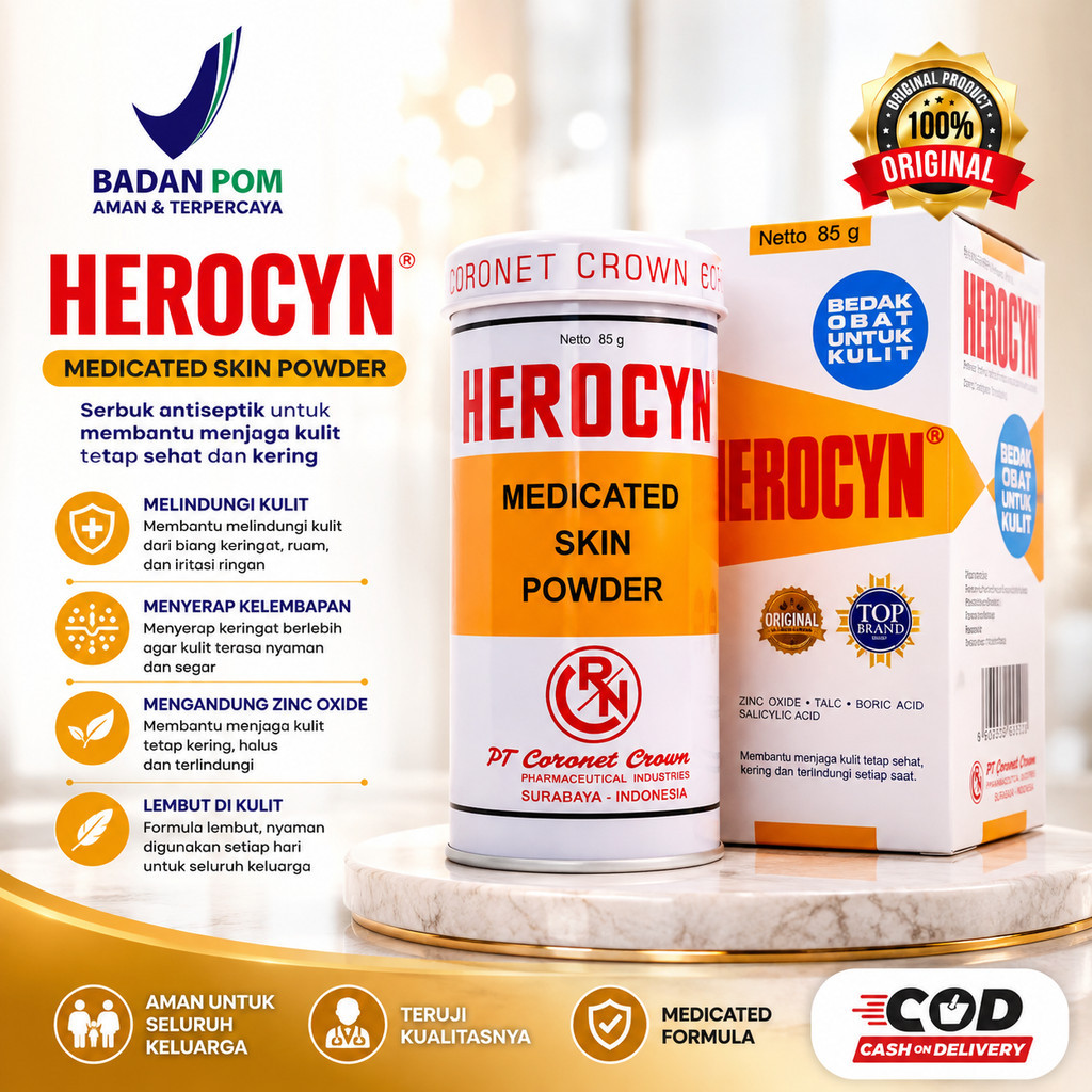 [DARU] Herocyn Bedak Kulit 85gr Powder Menthol Tubuh Untuk Meredakan Biang Keringat Dan Gatal Kulit 