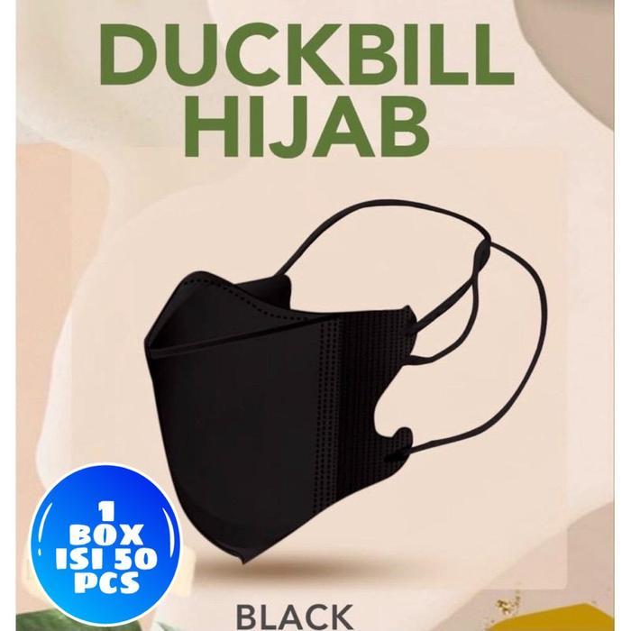 MASKER MURAH >> Duckbill HIJAB HITAM PUTIH duckbill HEADLOOP mask disposable50PCS - DB HIJAB HITAM