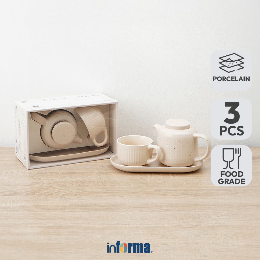 Informa Appetite Hazel Teko Teh & Cangkir Porcelain Dengan Nampan 600 ml Set 3 pcs - Putih Teapot Po
