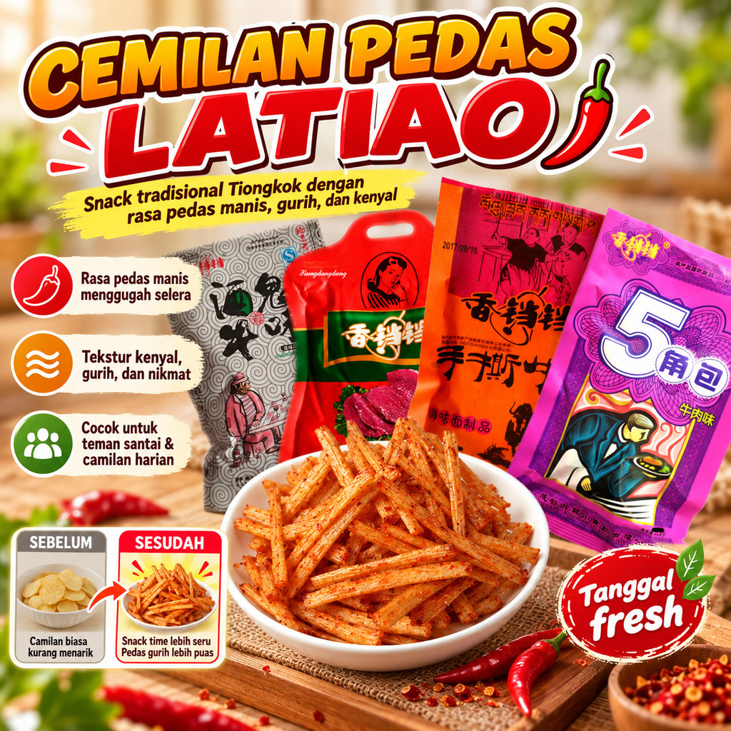 Cemilan Pedas Latiao Tradisional Tiongkok/Stik Cemilan Pedas Manis/Latiao Cemilan Pedas Super Gurih/