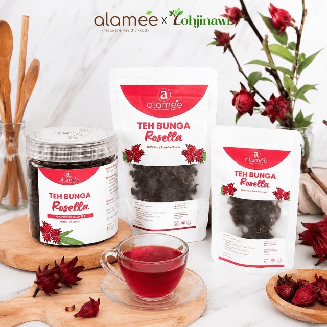 ALAMEE Teh Bunga Rosella Kering Rosela Tea Flower Merah Organik Red