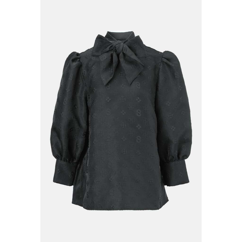 Buttonscarves Cassey Monogram Blouse With Bow - Black