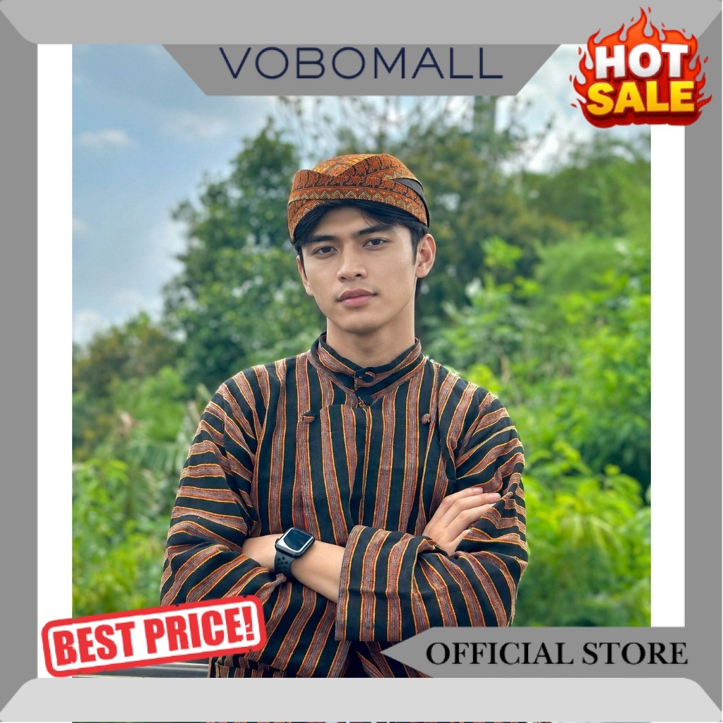 Baju Surjan Lurik Pria Dewasa Premium - Bonus Blangkon Solo / Jogja GS