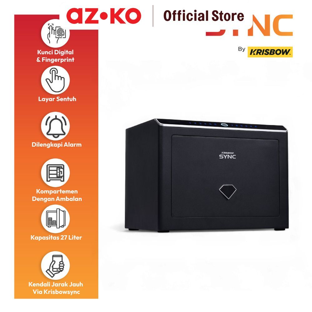 AZKO Krisbow Sync Smart Brankas Besi Layar Sentuh 39x29x30 cm B30 - Hitam Safe Box Brangkas Safety B
