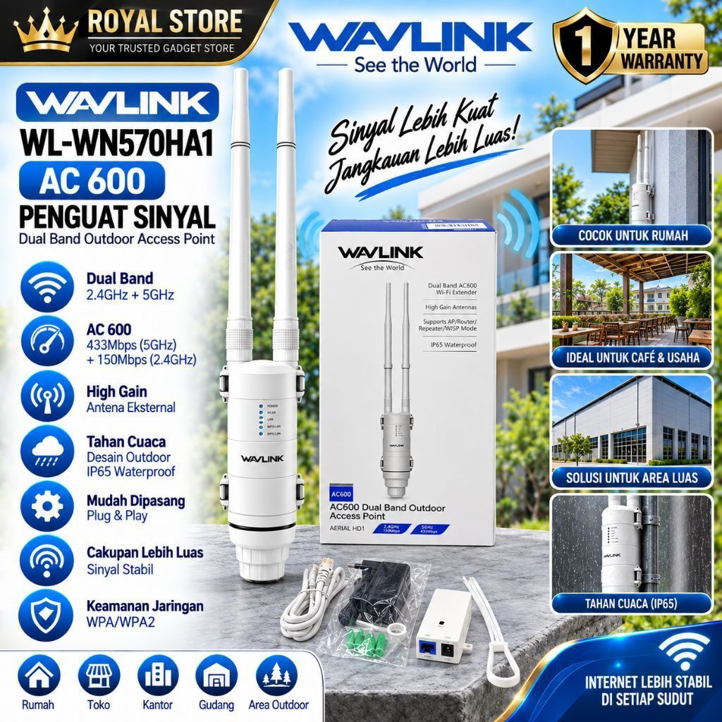 WAVLINK WL-WN570HA1 AC 600 PENGUAT SINYAL TAHAN CUACA