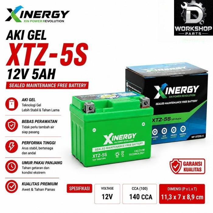 Aki Gel XINERGY XTZ-5S 5AH Motor Beat Supra X 125 Scoopy Revo Mio Vario 110 Accu Motor Aki Motor - X