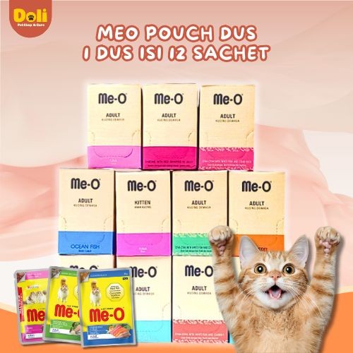 Meo Pouch Dus 12 Sachet 80gr Makanan Kucing Basah Me-O Adult Kitten Tuna Wet Food Cat Meo Dus