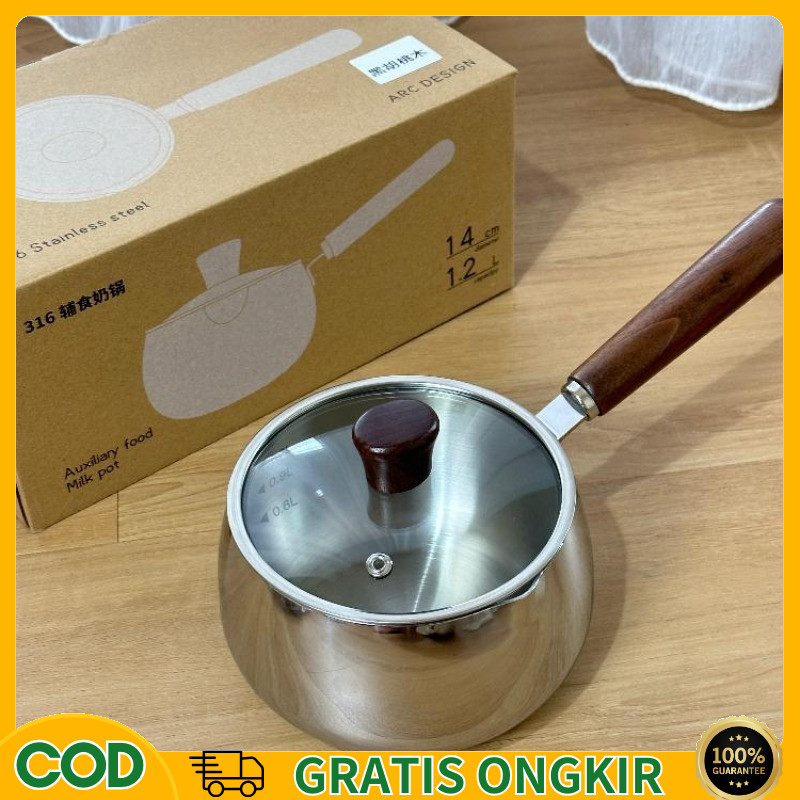 【COD】Panci Susu Premium Bahan 316 Stainless Steel Milk Pot 1400ML Panci Mie Stainless Steel Panci Ma