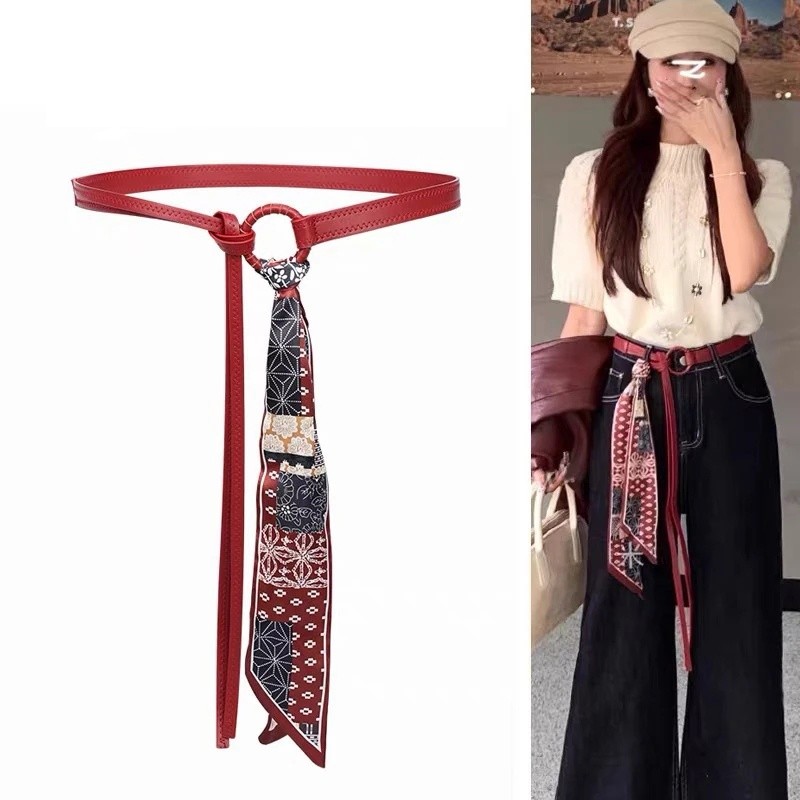 Ikat Pinggang Wanita Fashion Tali Pinggang Dekorasi Wanita Merah untuk Celana Jeans Gaya Hippie Punk
