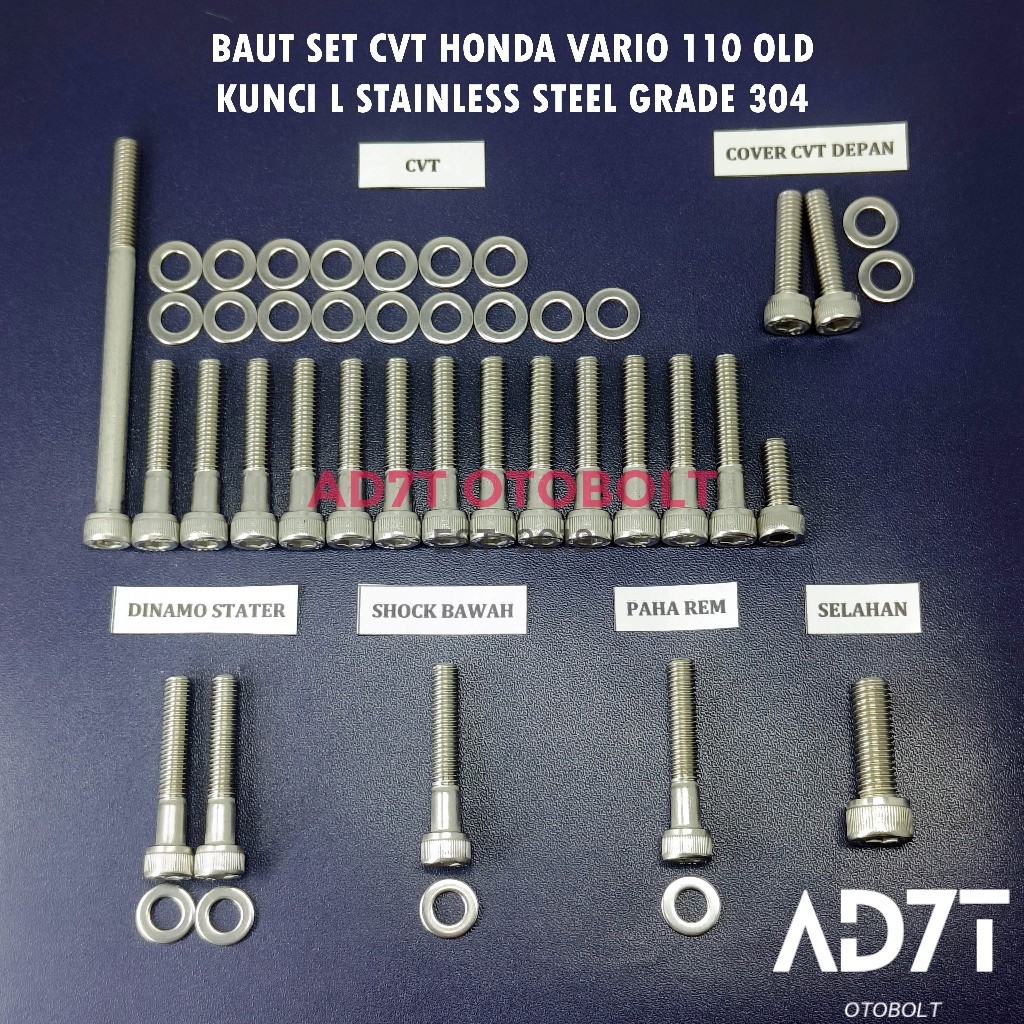 Baut Set CVT Honda Vario 110 / Vario 110 Techno THN 2006-2013 Kunci L Stainless
