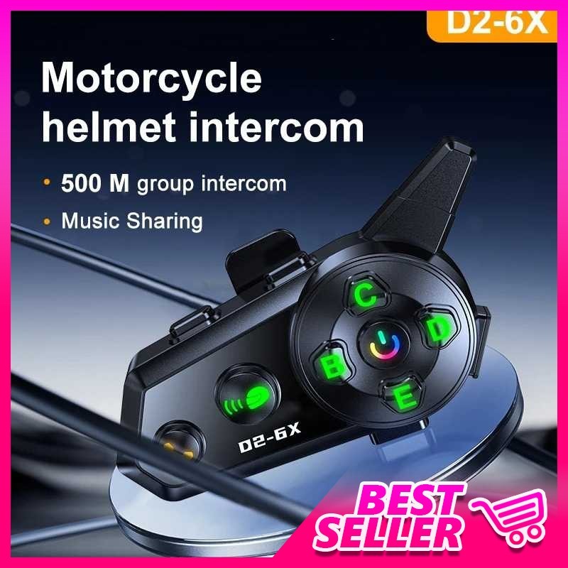 VELEV Intercom Helm Bluetooth Headset 6 Riders Call IPX6 1000mAh - D2-6X